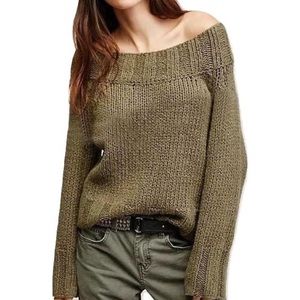 Free People Olive Green Crochet Cowl Neck Sz M